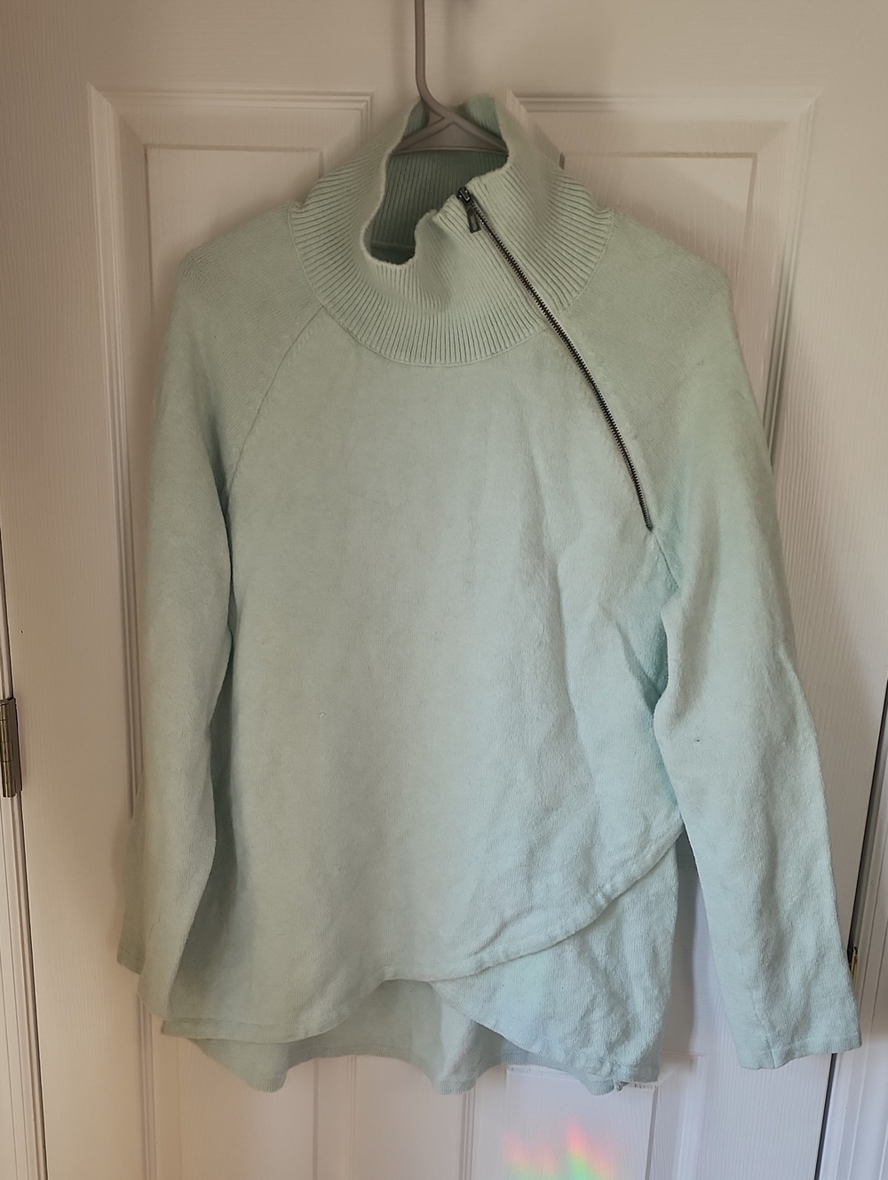 Soft Surroundings Mint Asymmetrical Zip Turtleneck Sweater